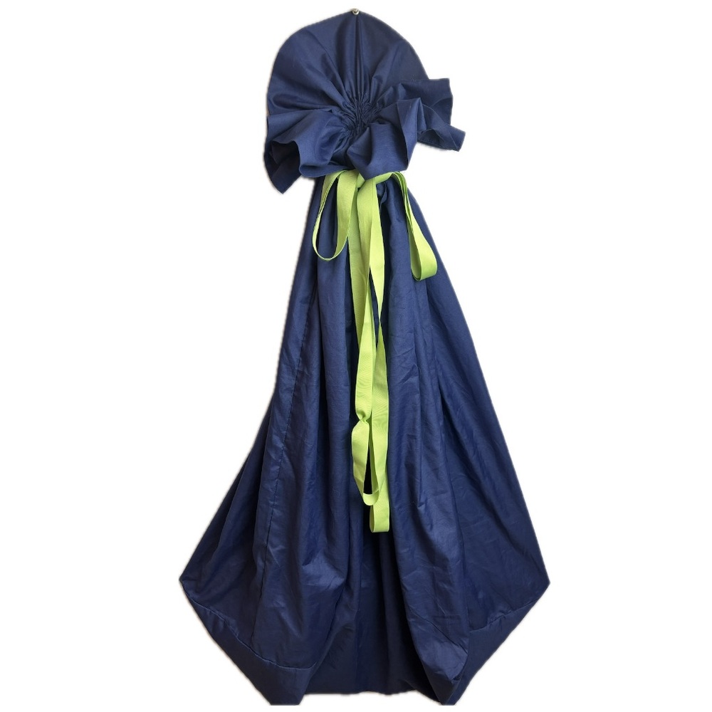 Giant Extra Large Navy Blue With Green Ribbon Cloth Drawstring Gift Sack Bag